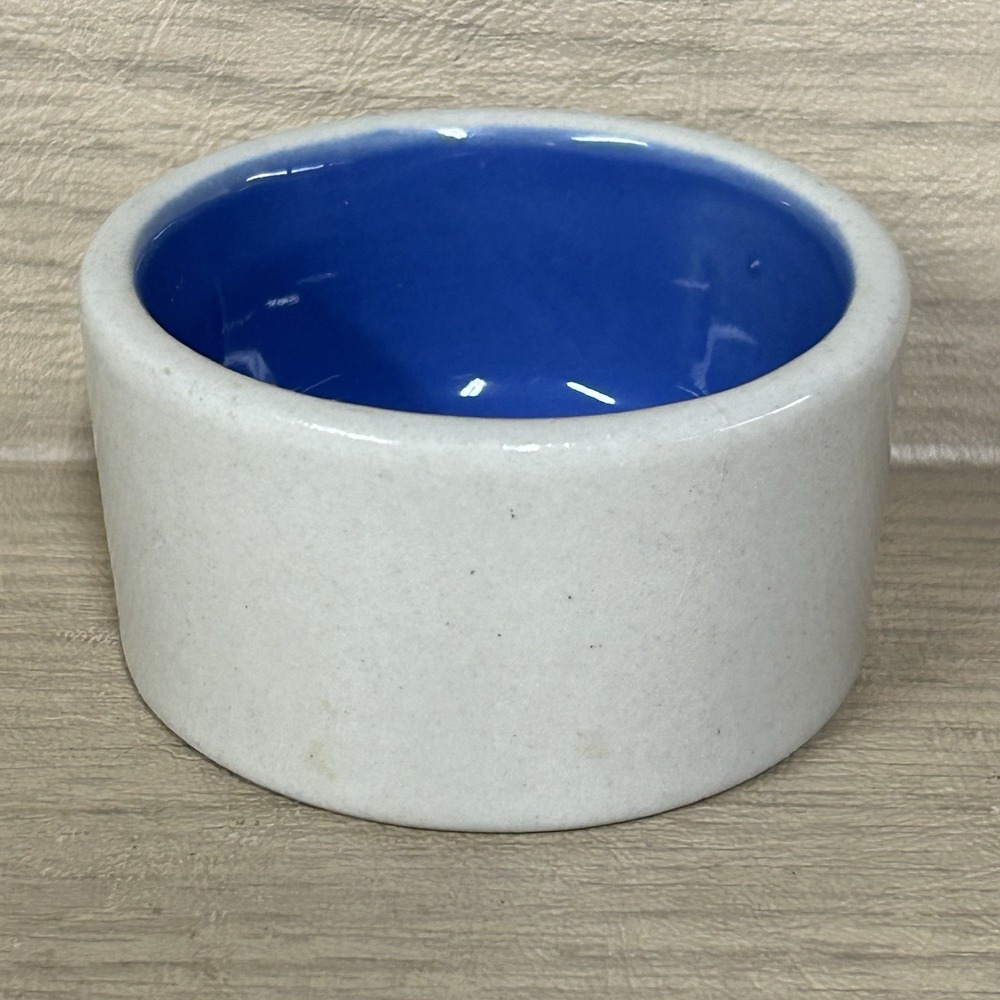 Stoneware Tan & Blue Open Crock 3" Bowl Spice trinket Dish Dog Cat Bowl Earthen - Picture 6 of 7
